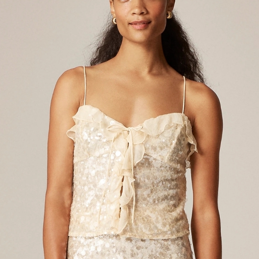 J. Crew Sequin Ruffle-trim Tank top - ivory